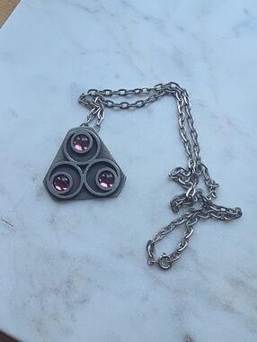 Vintage Bent Larsen Denmark Modernist Pewter Triangle Pendant Necklace